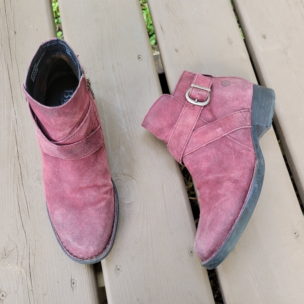 Born Chavel Oxblood Red Oiled Suede Leather Buckle Strap Ankle Boots Booties 7.5